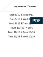 Vocabulary Test Dates 1st 9 Weeks