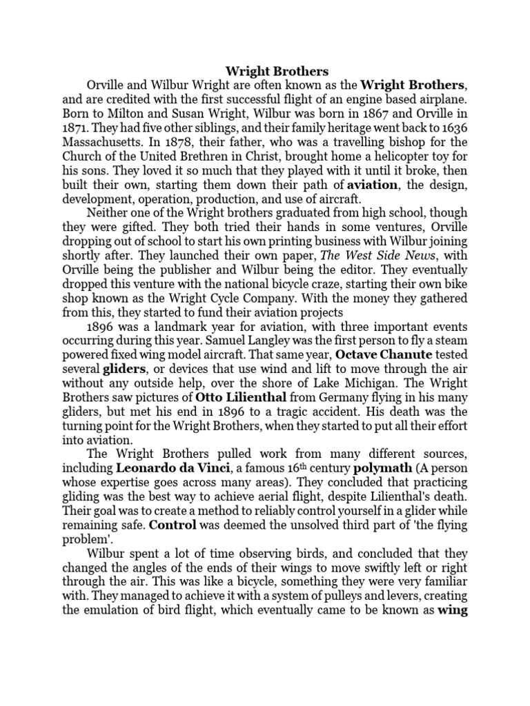 Wright Brothers reading | PDF | Wright Brothers | Wright Flyer