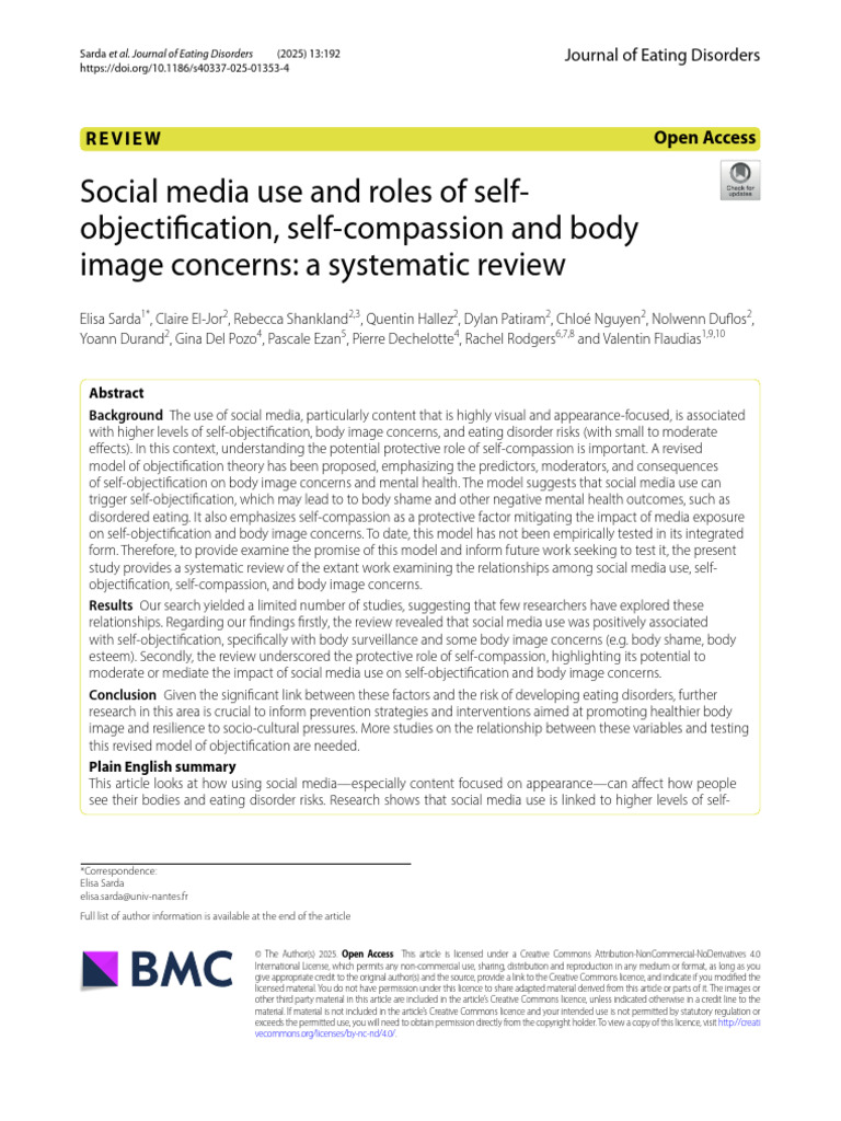 Social Media Use and Roles of Self Objectification | PDF | Eating ...