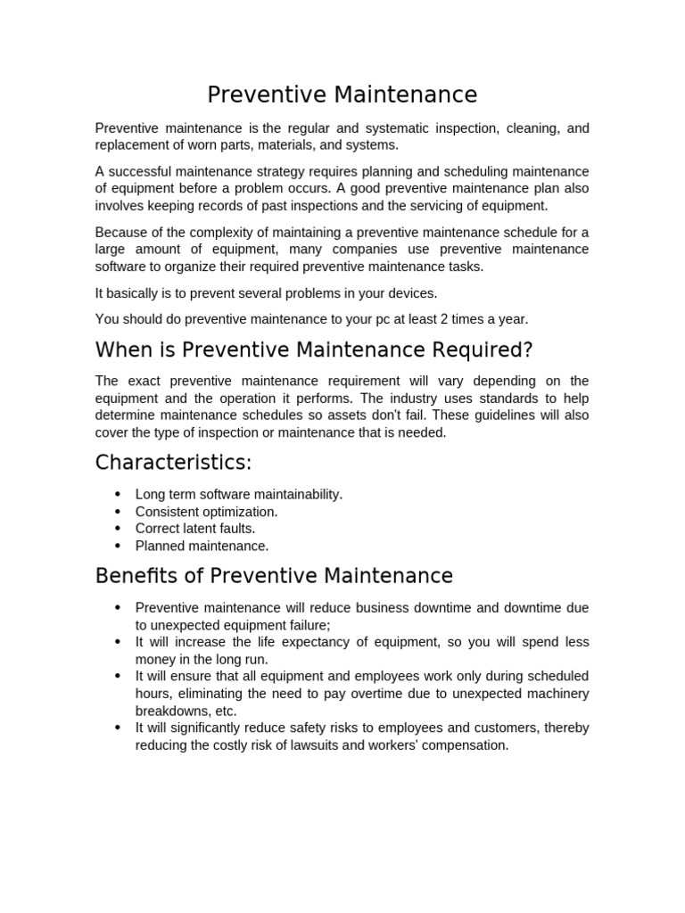 Preventive Maintenance | PDF
