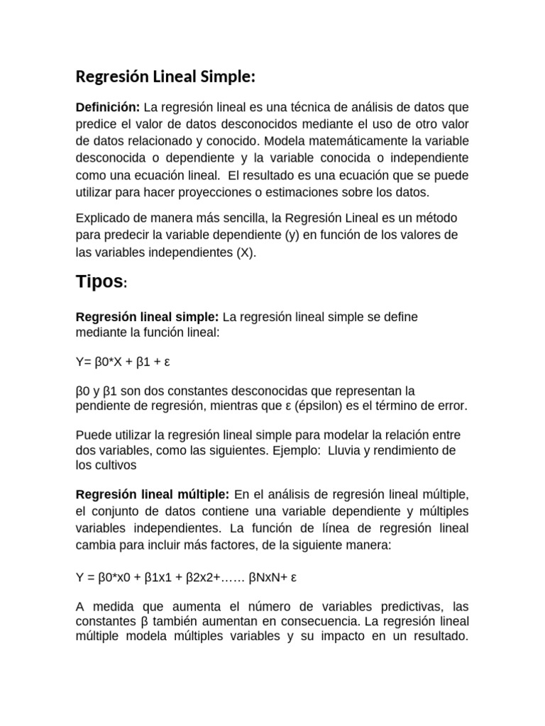 Regresión Lineal Simple | PDF | Regresión lineal | Análisis de regresión