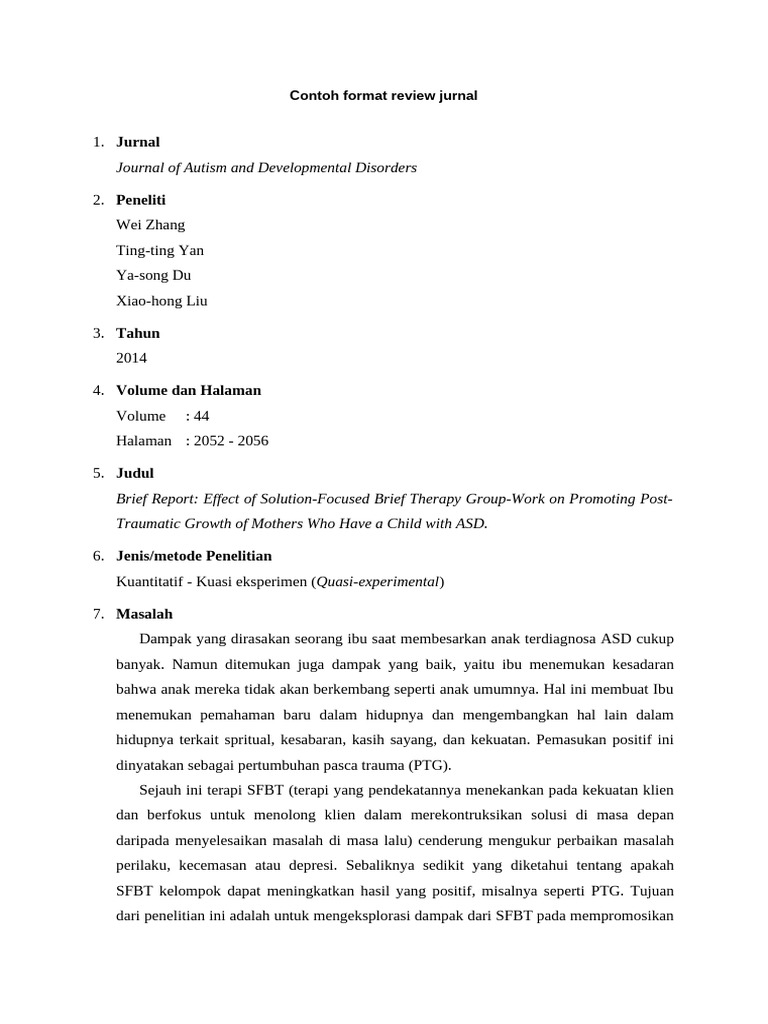 Contoh Format Review Jurnal Psikologi Klinis | PDF