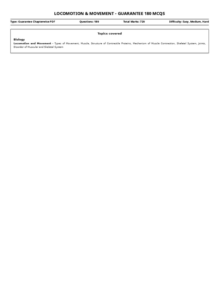 Locomotion Movement Guarantee 180 MCQs Question Paper | PDF ...