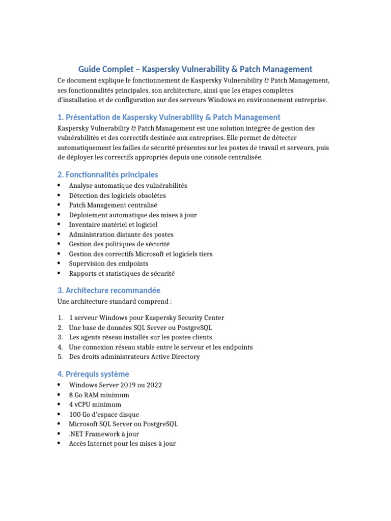 Kaspersky Vulnerability Patch Management | PDF | Serveur (Informatique ...