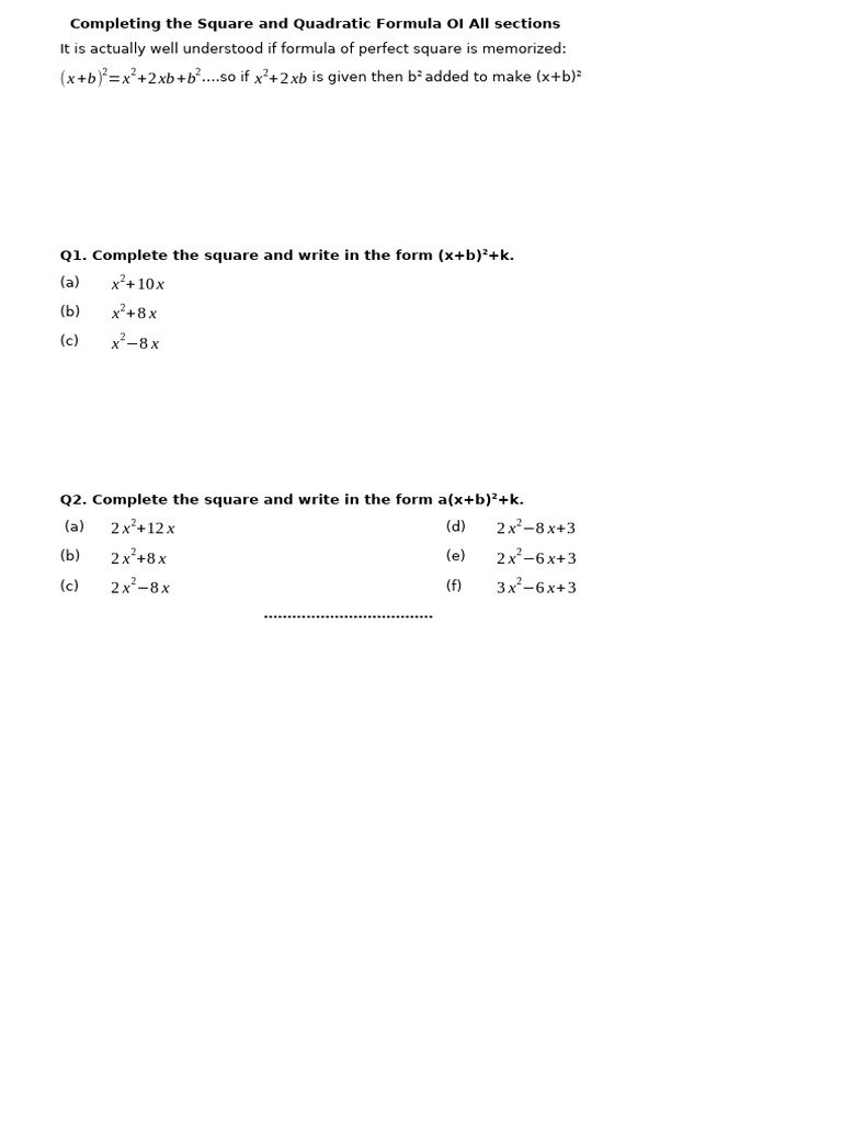 Completing the Square Practice | PDF