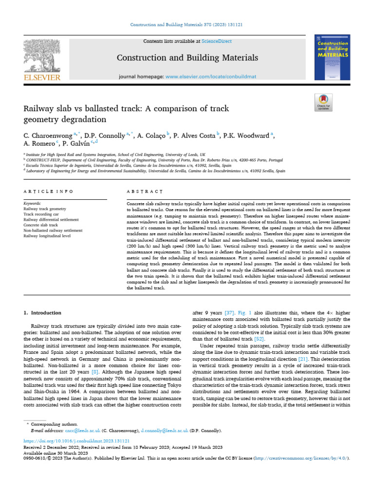 Charoenwong Et Al (2023) - Slab Vs Ballasted Track Comparison of Track ...