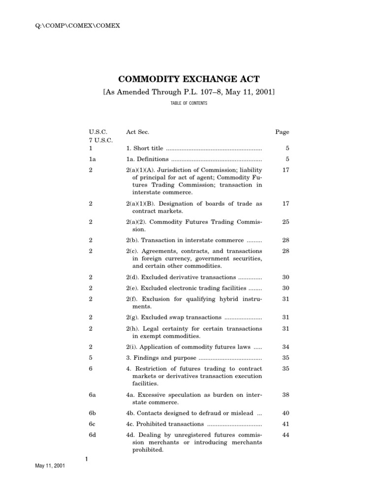 Commodities Exchange Act Futures Contract Derivative (Finance)
