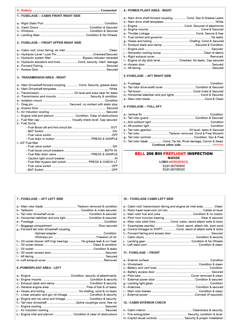 Bell 206B3 Preflight Checklist | PDF | Helicopter Rotor | Valve