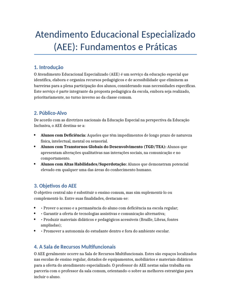 Estudo Completo AEE | PDF | Educação Especial