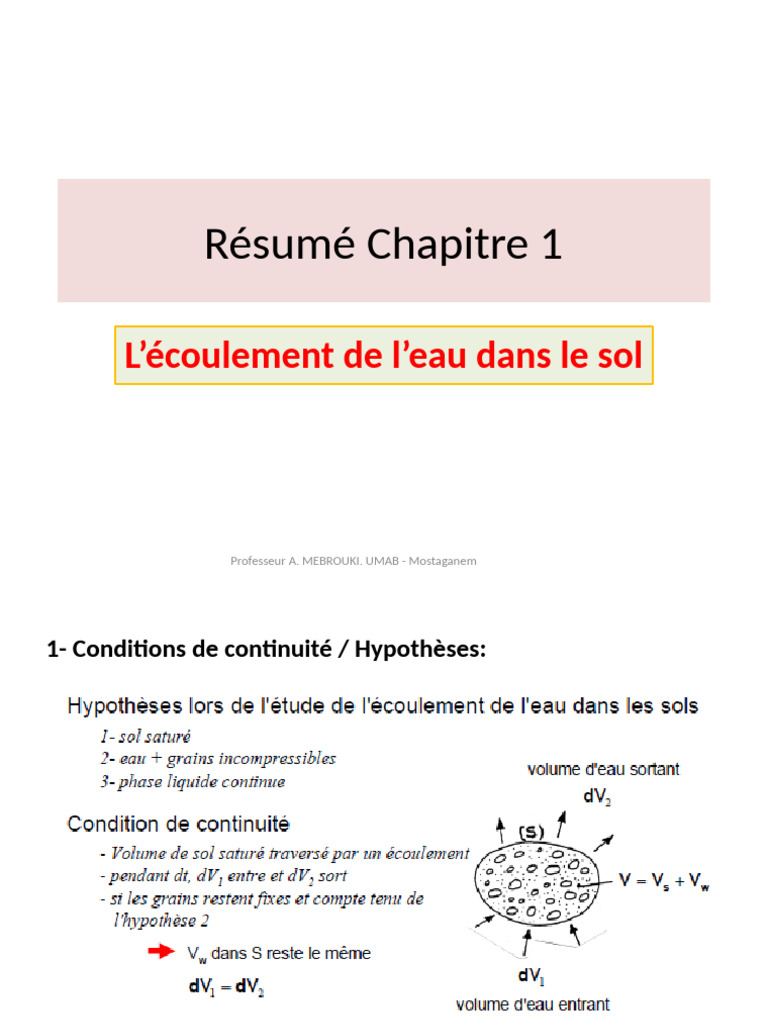Résumé Ch1 Ecoulement de Leau Dans Le Sol | PDF | Mécanique des sols ...