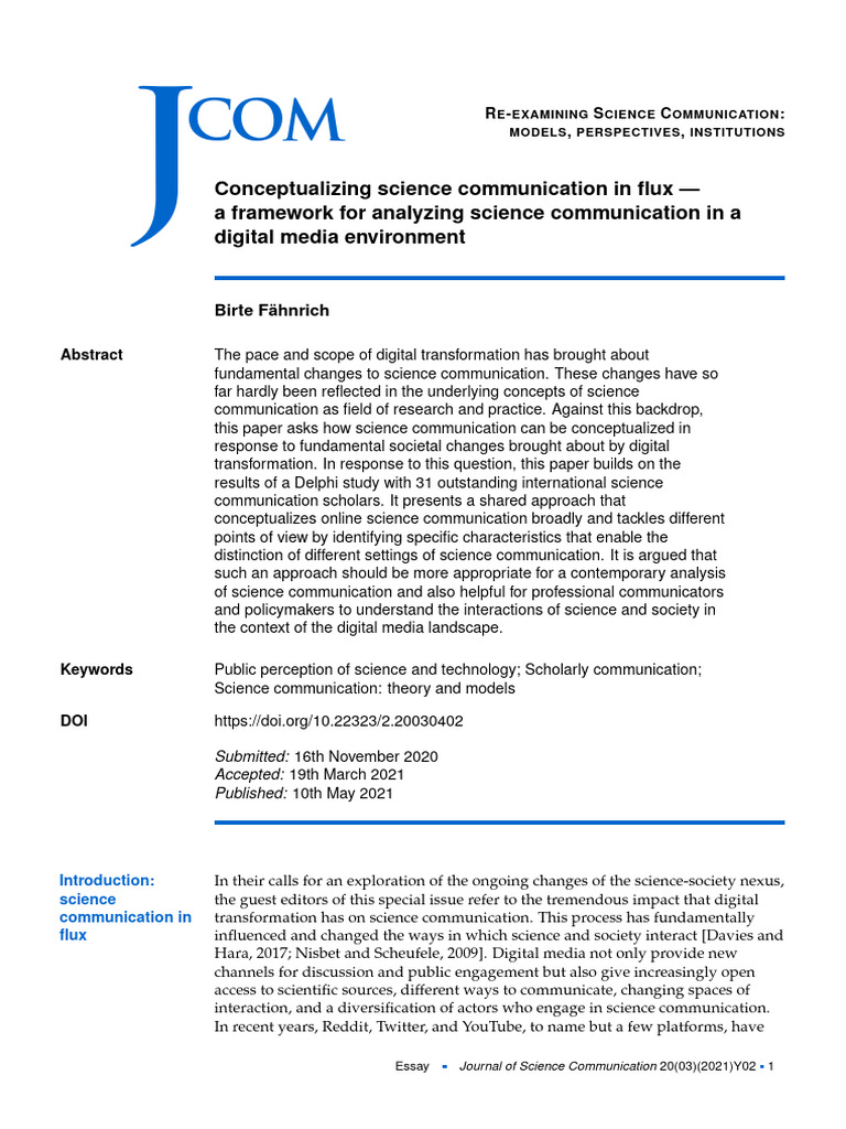 Conceptualizing Science Communication in Flux - A | PDF | Science ...