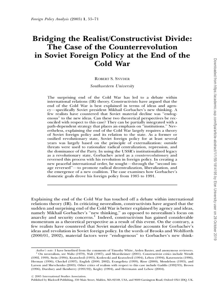 Bridging the Realist Constructivist Divide | PDF | Soviet Union | World ...