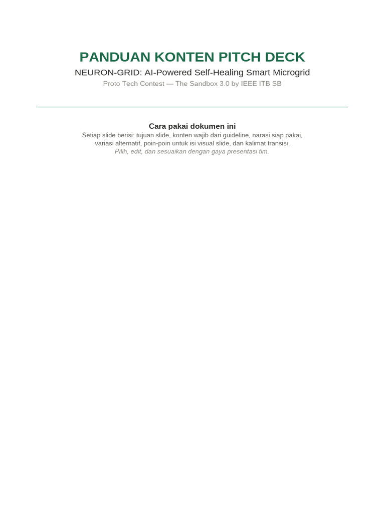Panduan Konten Pitch Deck NEURON-GRID | PDF