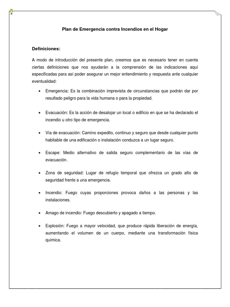 Plan de Emergencia contra Incendios Hogar | PDF | Evacuación de ...