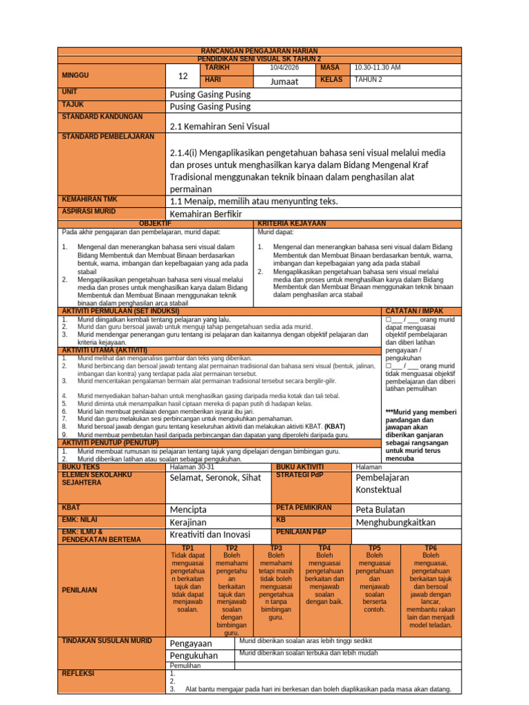 Rph Minggu 12 Psv Sk Thn 2 2026 by Cikgu Gorgeous | PDF