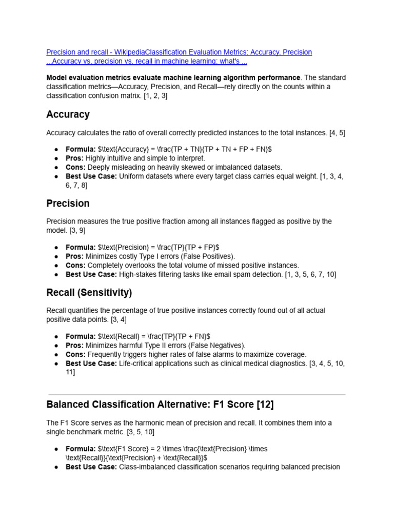) Explain Model Evaluation Metrics (Accuracy, Precision, r | PDF ...