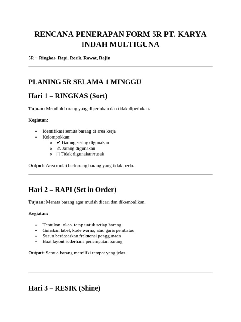 Rencana Penerapan Form 5r Pt | PDF