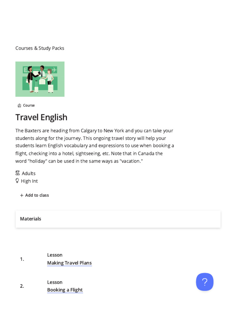 Travel English – ESL Course - Ellii (Formerly ESL Library) | PDF