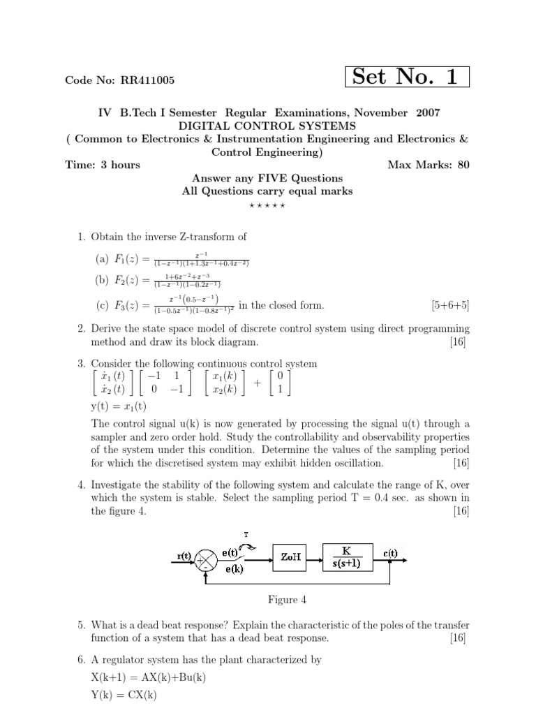 Digital Control Systems Exam Questions | PDF | Control Theory | Kalman ...