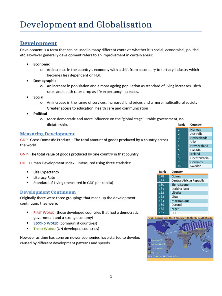 Development and Globalisation REVISION | PDF | Cost Of Living ...