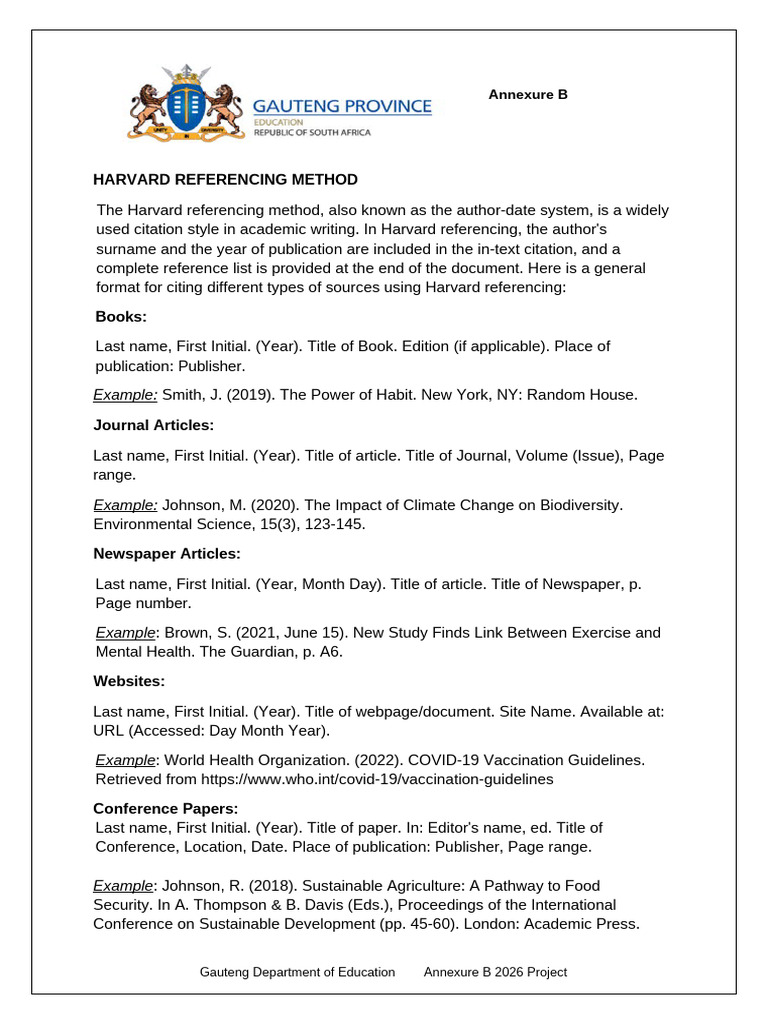 4. 2026 Grade 12 Annexure B - Harvard Referencing Method | PDF | Thesis ...