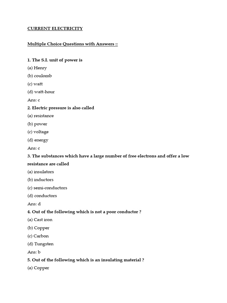 Current Electricity - MCQ | PDF | Electrical Resistance And Conductance ...
