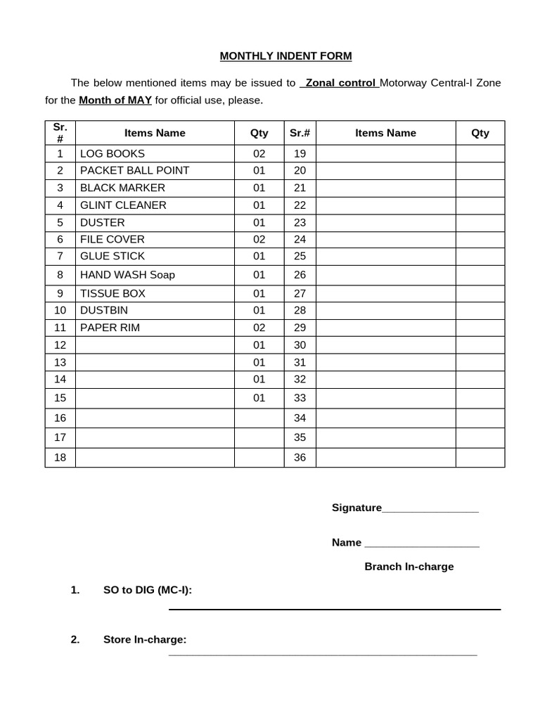 Indent Form APRIL 2026 | PDF