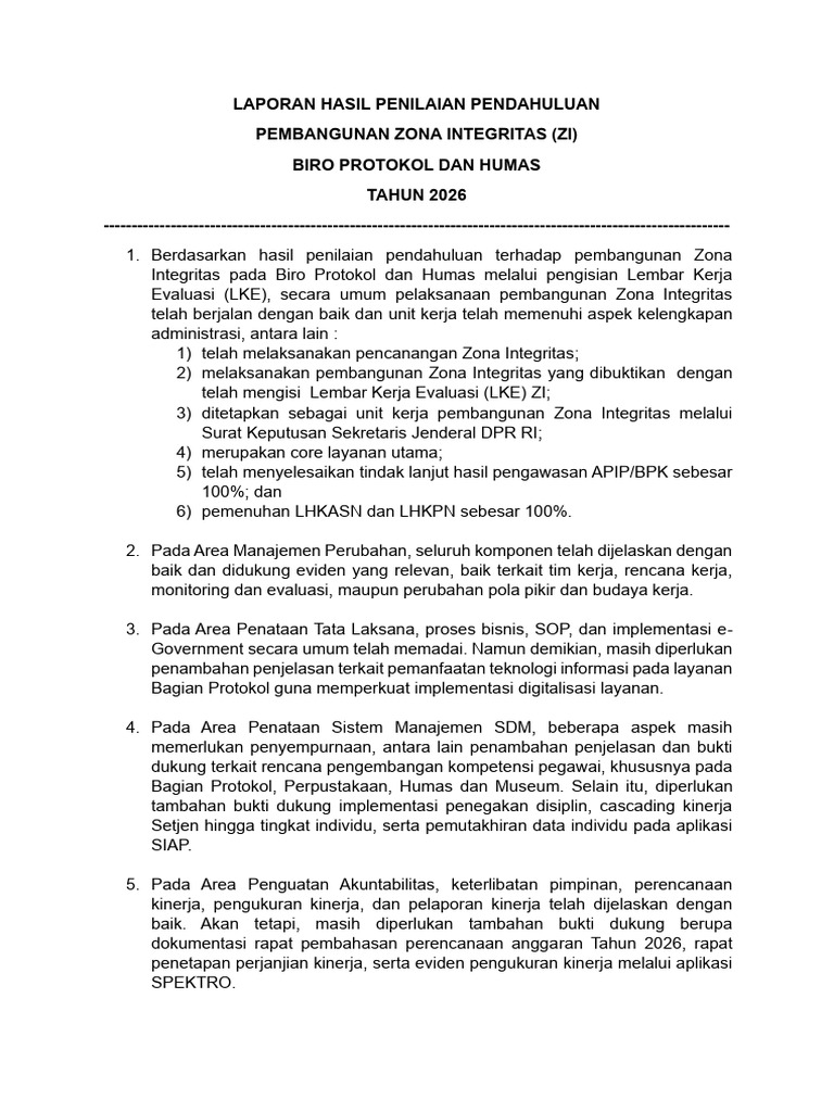 Rev Laporan Hasil Penilaian Pendahuluan Biro Prohum | PDF