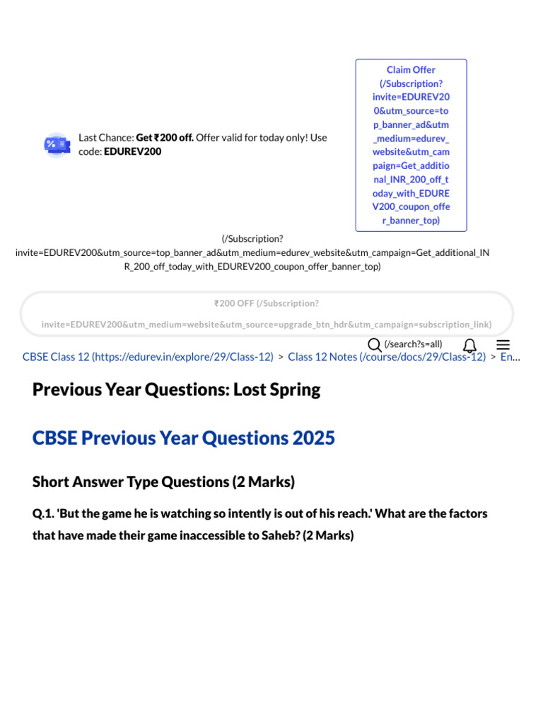 Previous Year Questions - Lost Spring - English Class 12 PDF Download | PDF