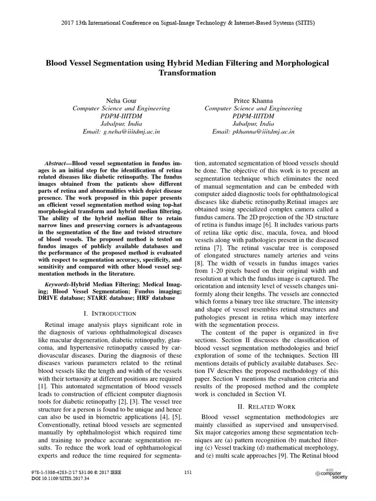 Blood Vessel Segmentation Using Hybrid Median Filtering and ...