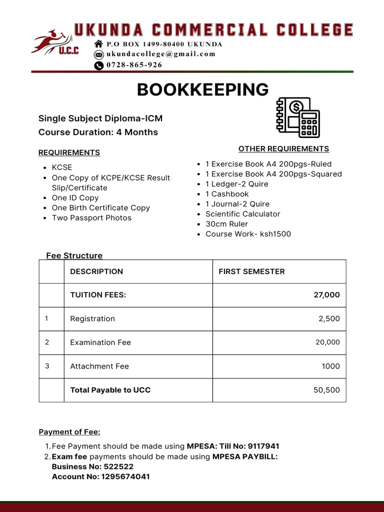 Bookkeeping 2026 Fee Structure | PDF