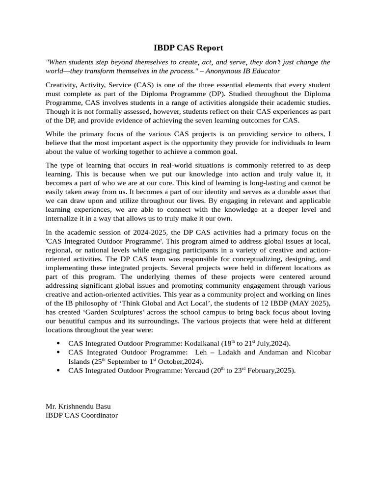 Ibdp Cas Report 2025 | PDF | Cognition
