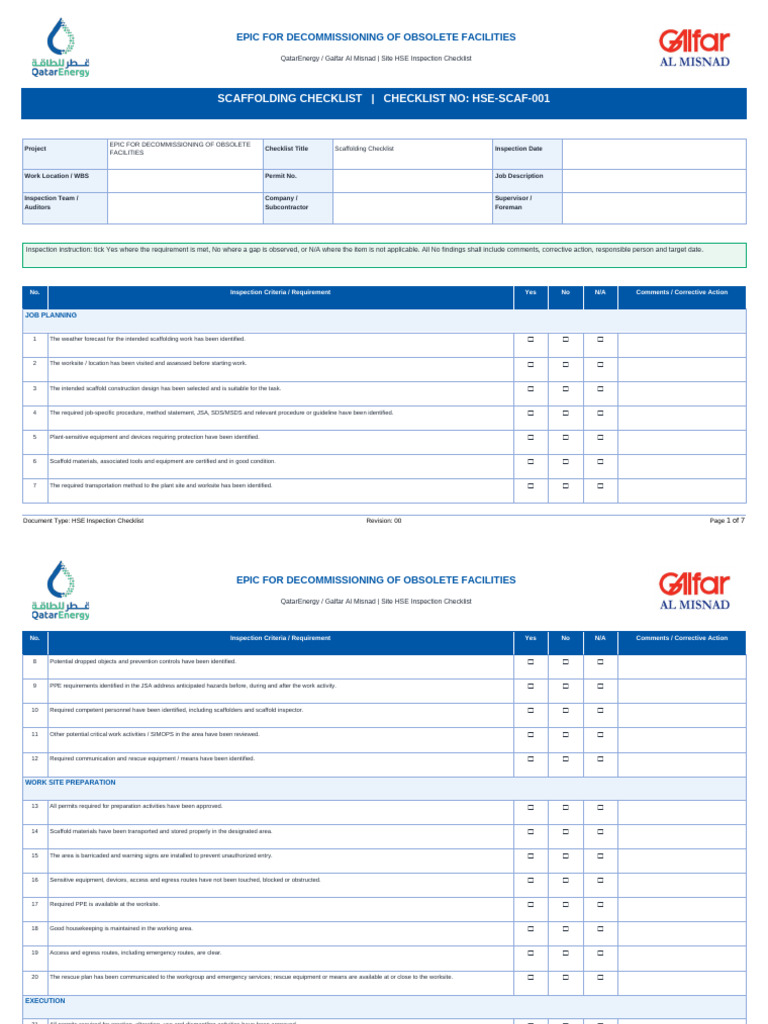EPIC Decommissioning HSE Checklists | PDF | Occupational Safety And ...