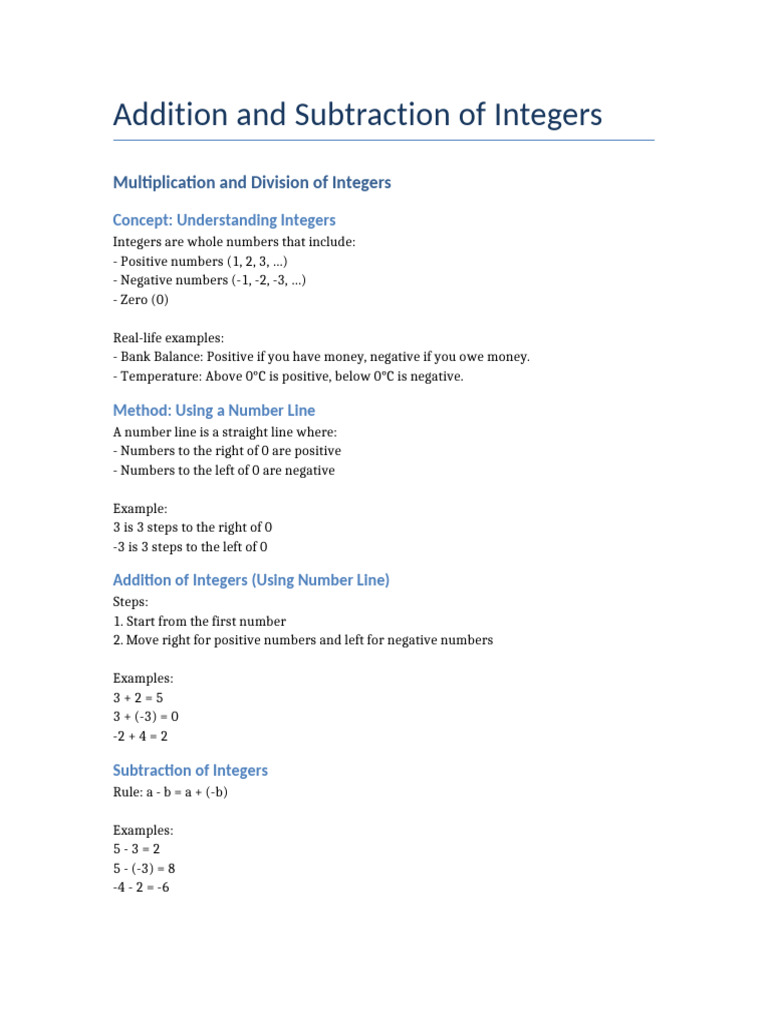Integers Notes | PDF