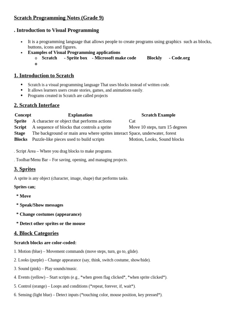 Scratch Programming Notes g9 | PDF | Scratch (Programming Language ...