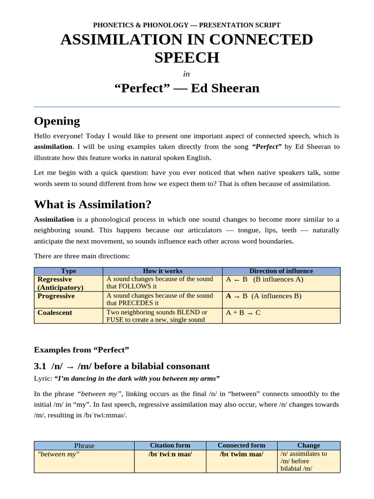 PHONETICS Assimilation Linking Updated | PDF | Speech | Phonetics