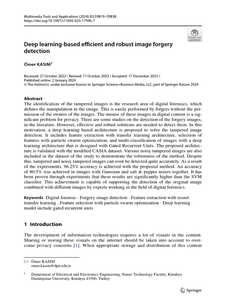Deep Learning based Image forgery detection | PDF | Deep Learning ...
