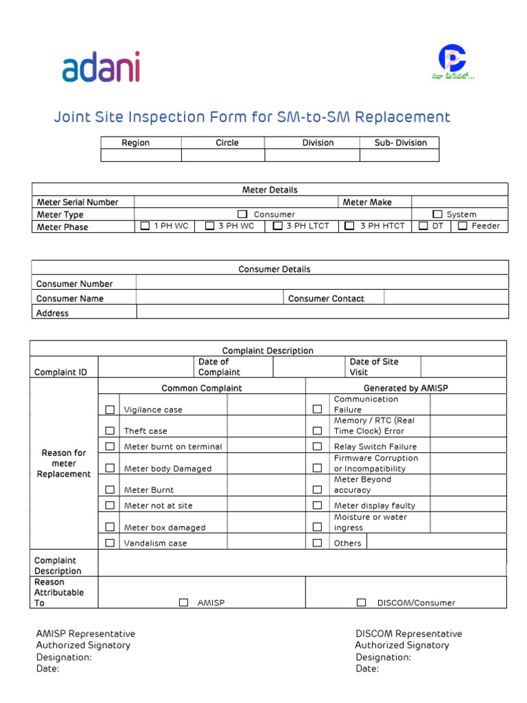 Joint Site Inspection Form For APCPDCL | PDF | Computer Engineering ...