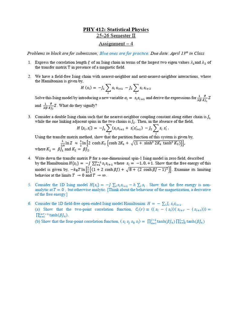 Assignment - 4 PHY 412 | PDF | Mathematics | Physical Sciences