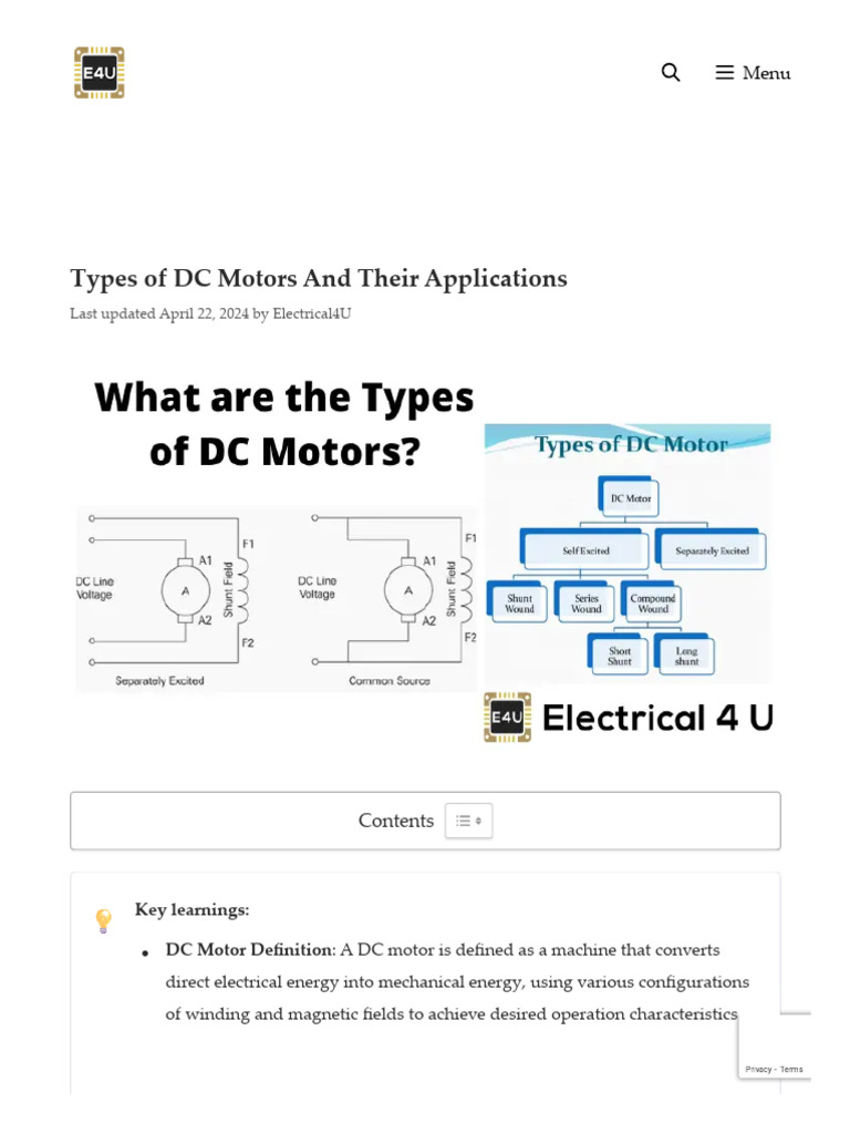 Types of DC Motors and Their Applications - Electrical4U | PDF ...
