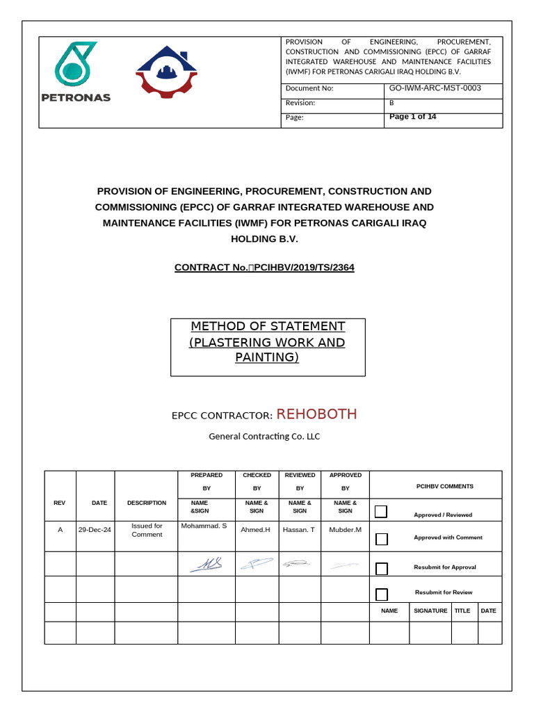 Method of Statement for Plastering Works and Painting | PDF | Plaster ...