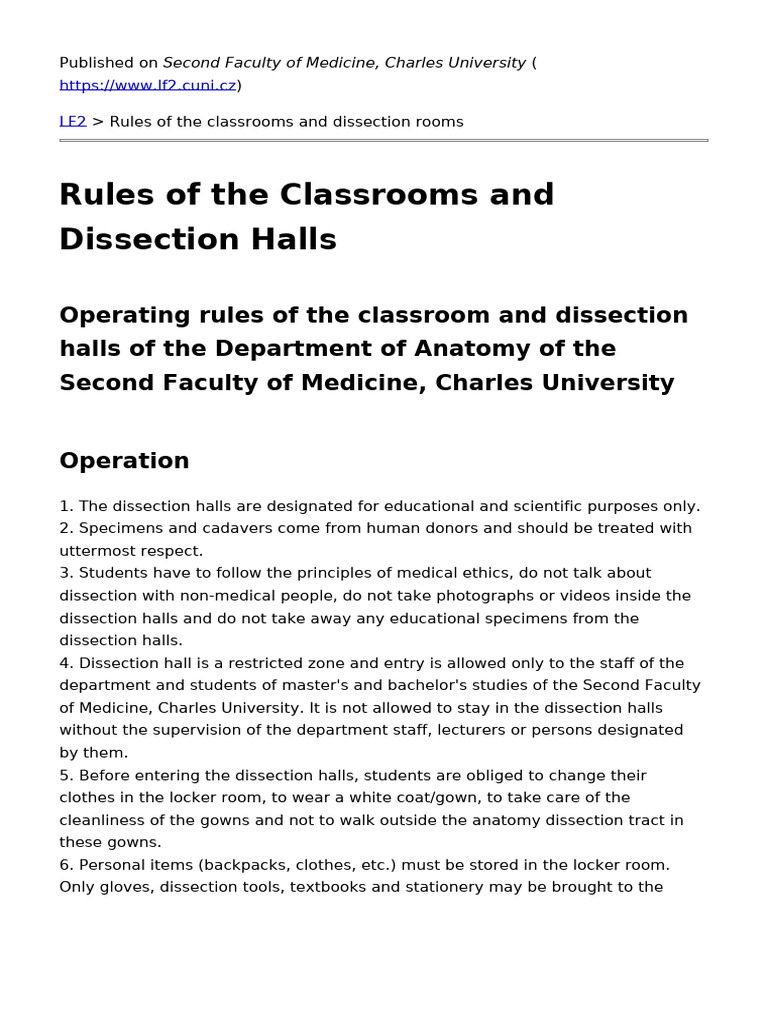 Second Faculty of Medicine Charles University - Rules of the Classrooms ...