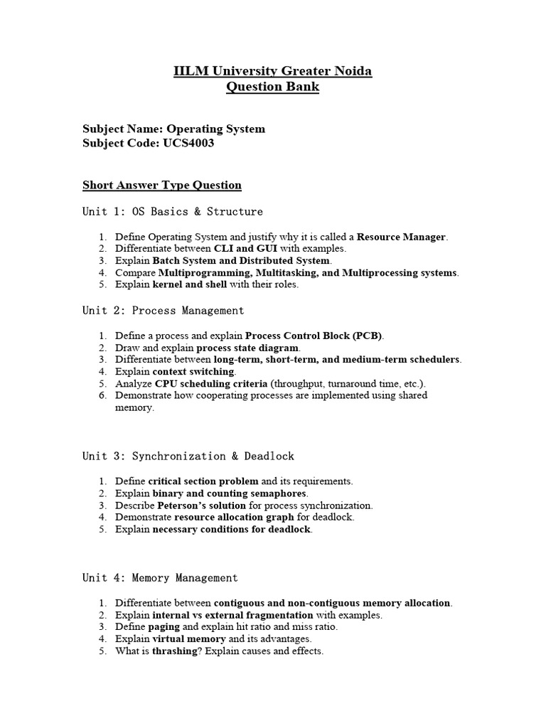 End Term Question Bank OS | PDF | Process (Computing) | Operating System