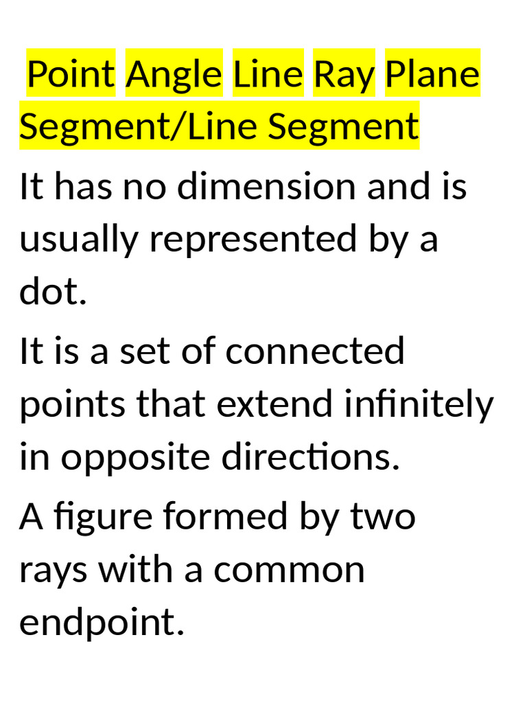 Point Angle Line Ray Plane Segment | PDF