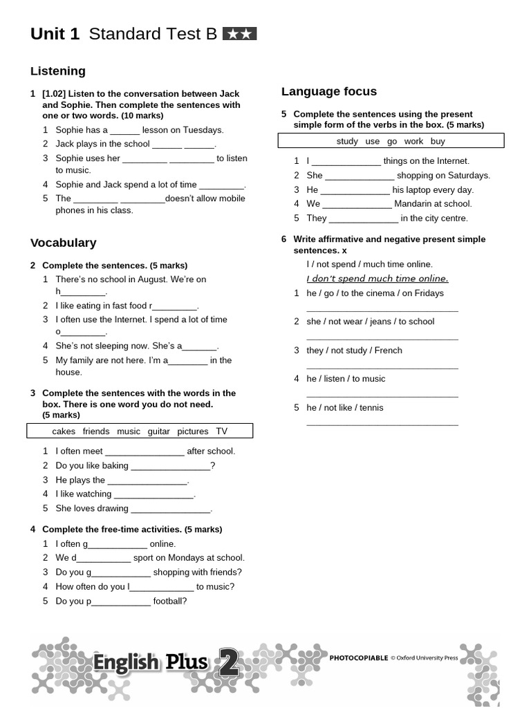 Unit 1 Standard Test b | PDF | Syntax | Grammar