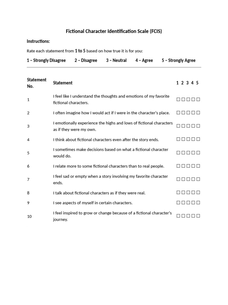 Fictional Character Identification Scale | PDF
