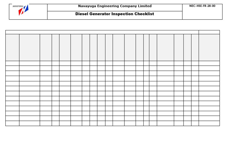 NEC HSE FR 28 00 Doc. No. ATE HSE CK 08 Diesel Genarator Inspection ...