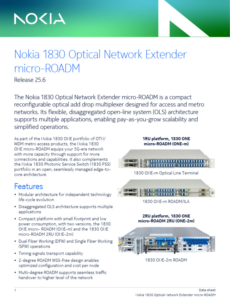 Nokia 1830 Optical Network Extender MicroROADM Release 25.6 Data Sheet ...