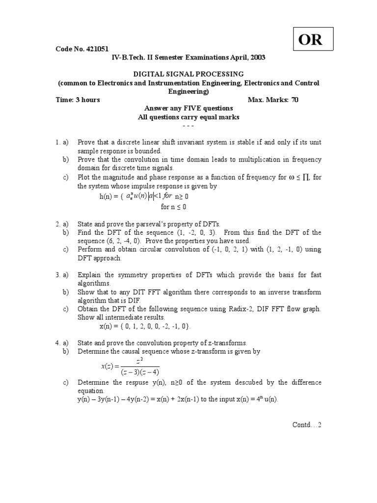 Or-421051 - Digital Signal Processing | PDF | Discrete Fourier ...