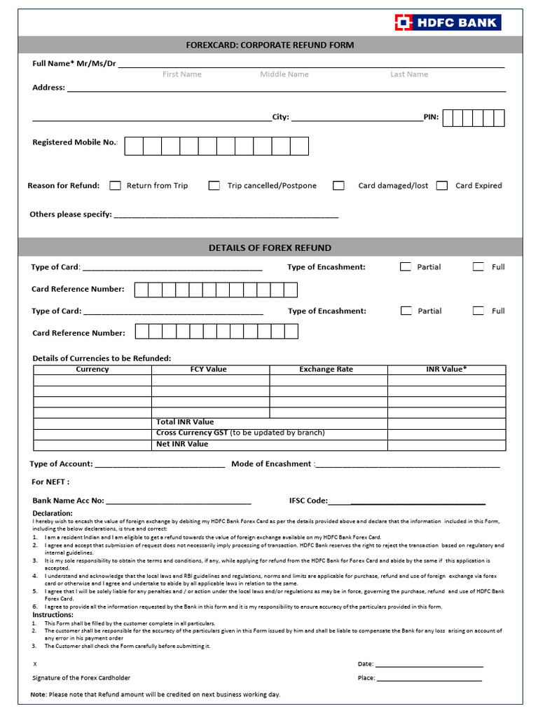 Corporate Refund Form 1 | PDF | Foreign Exchange Market | Banks